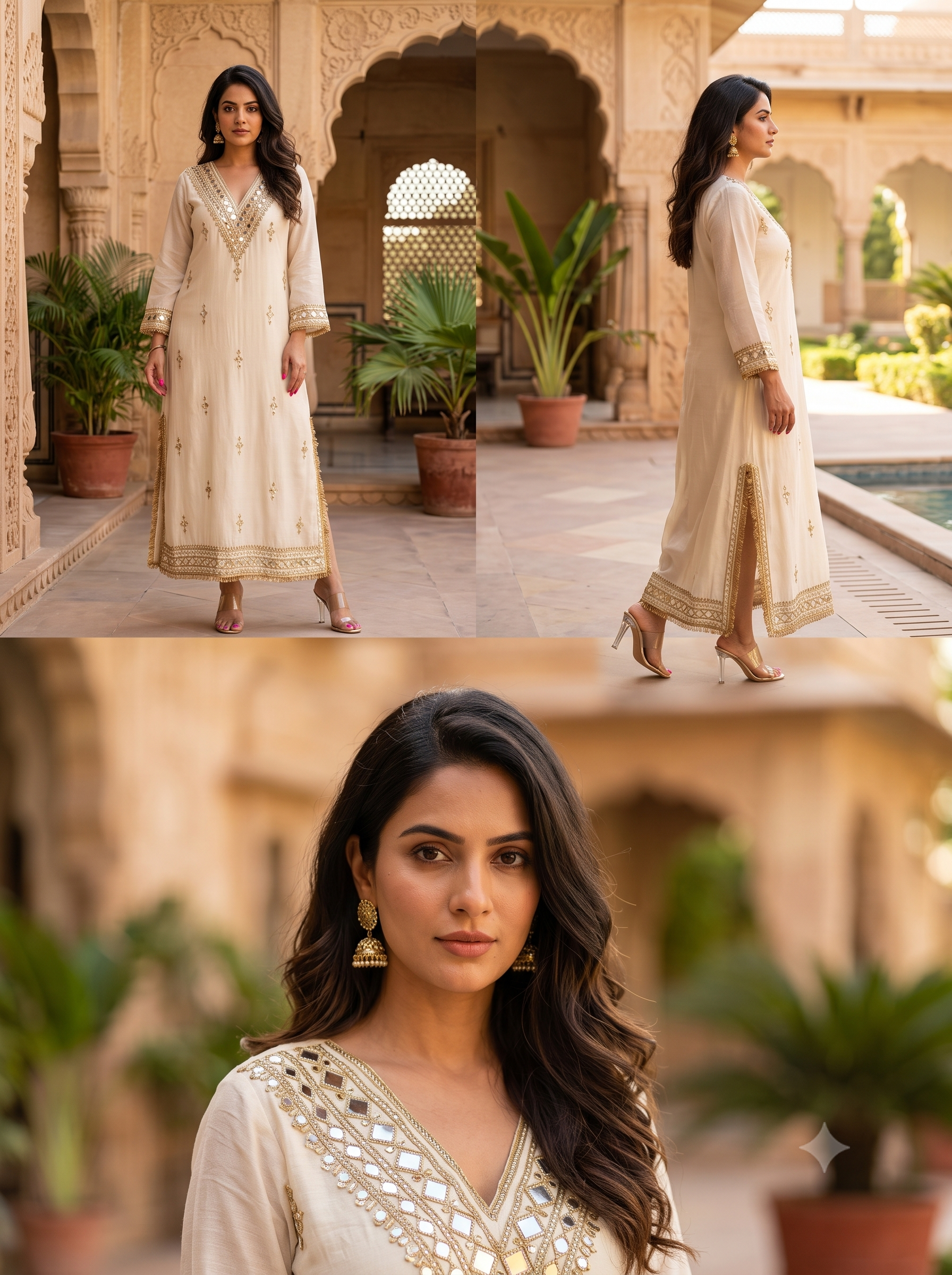 Ivory Gold Luxe Embroidered Kaftan Dress_142