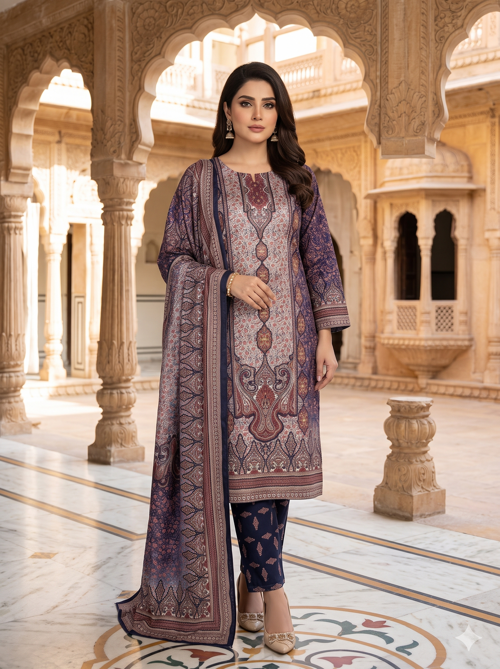 Purple Velvet Printed 3PC Set _120
