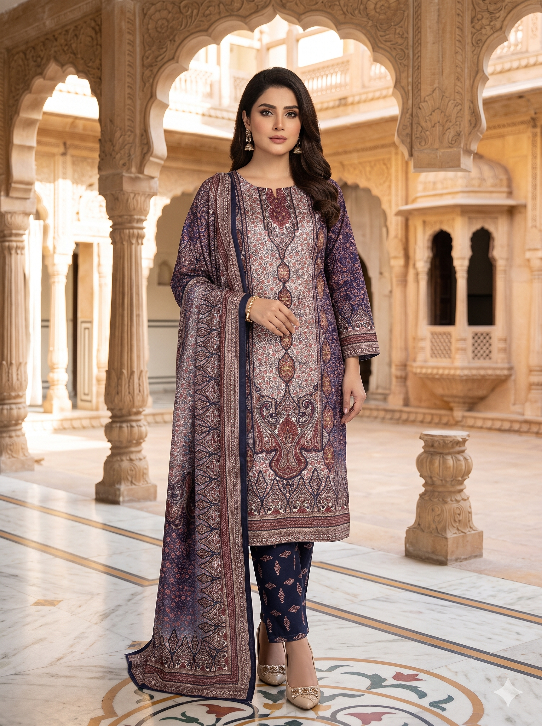 Purple Velvet Printed 3PC Set _120