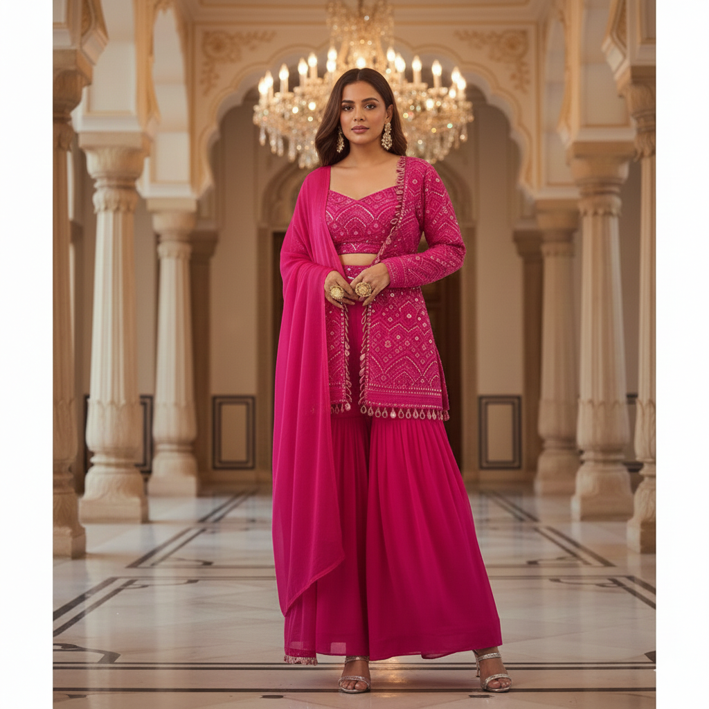 Pink Blouse Jacket and Sharara Set_012