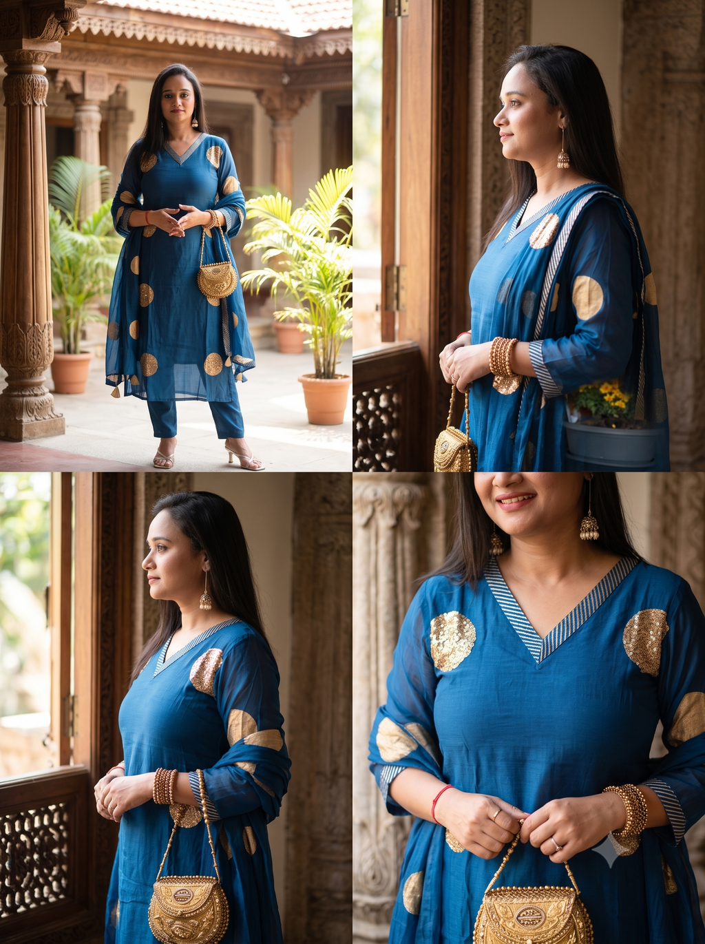 Blue Mulchanderi Embroidered Suit Set_144