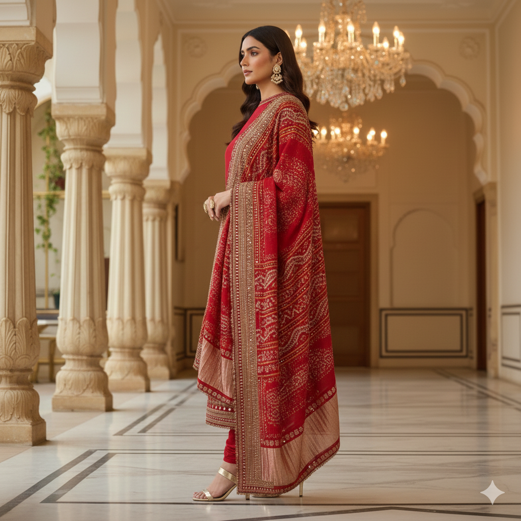 Red and Gold Georgette Set_007