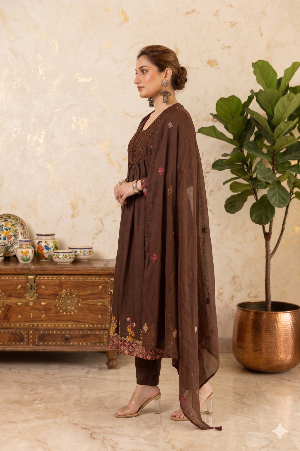 Coffee brown mulchanderi suit set_094