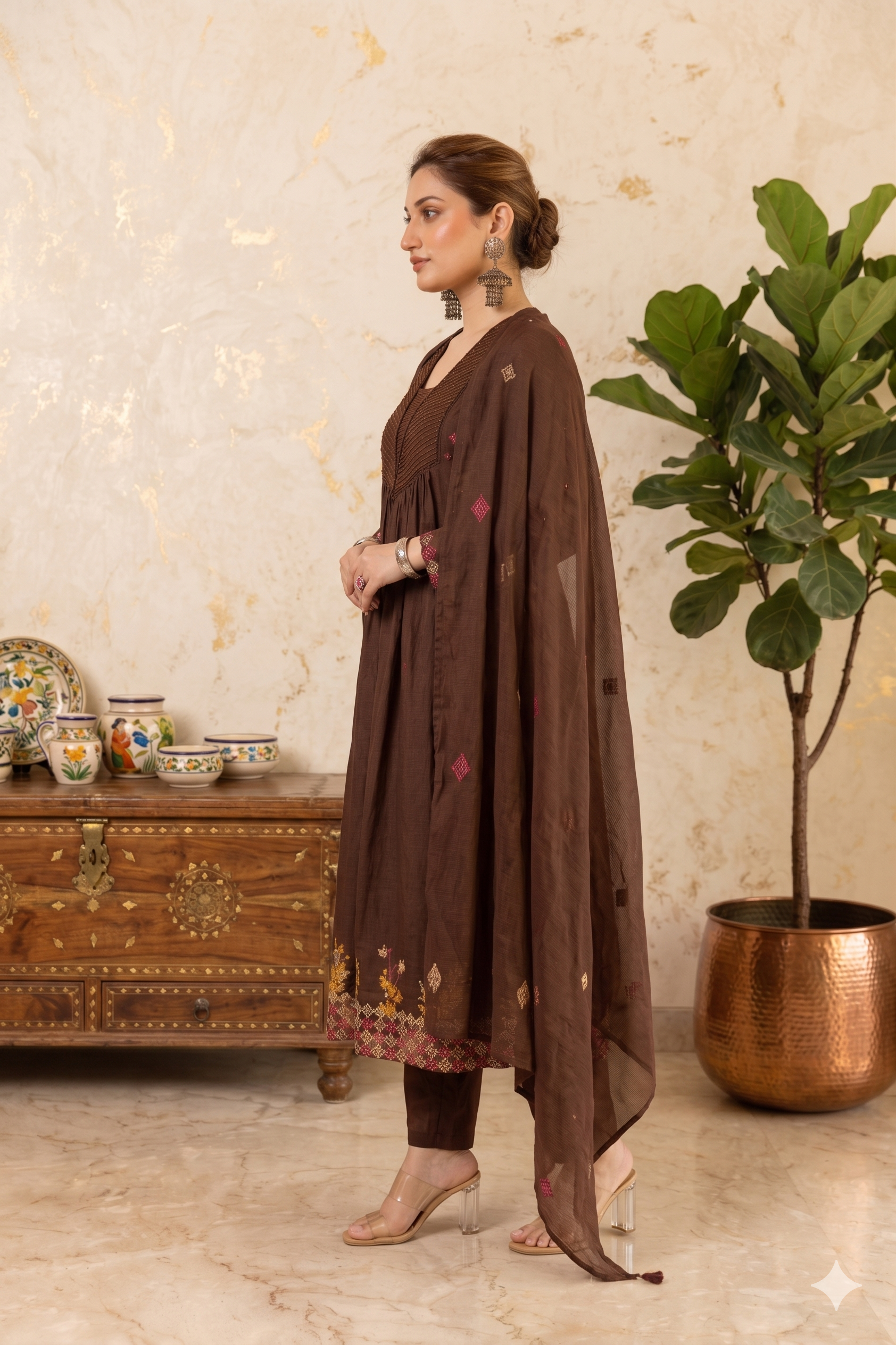 Coffee brown mulchanderi suit set_094