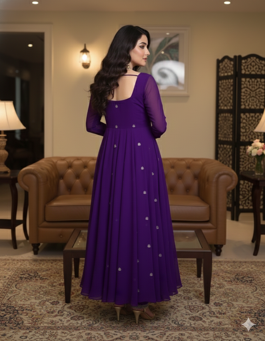 Purple Georgette Embroidery Anarkali Suit Set_031