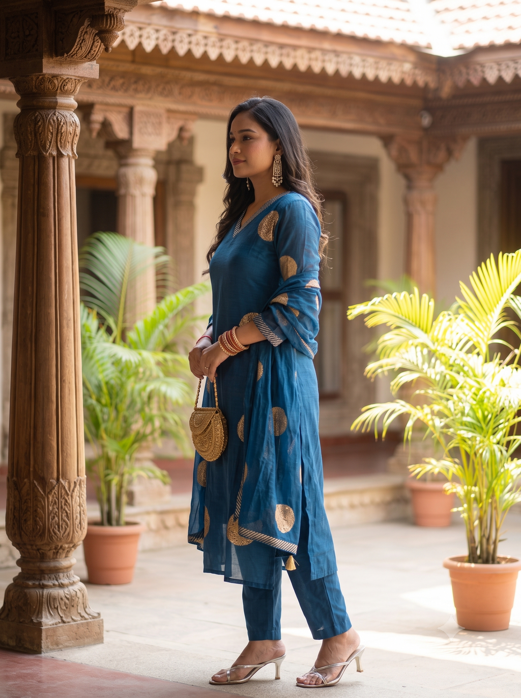Blue Mulchanderi Embroidered Suit Set_144