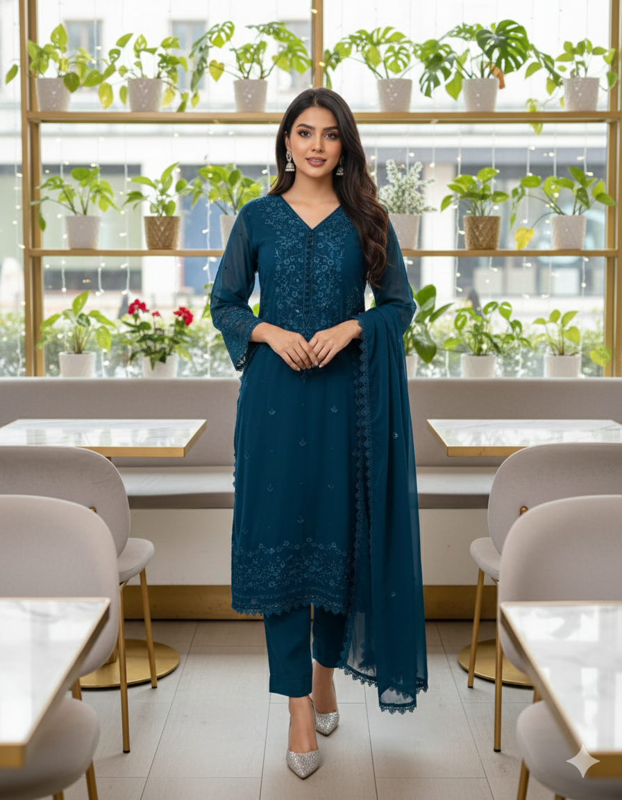 Blue Georgette Dress_006