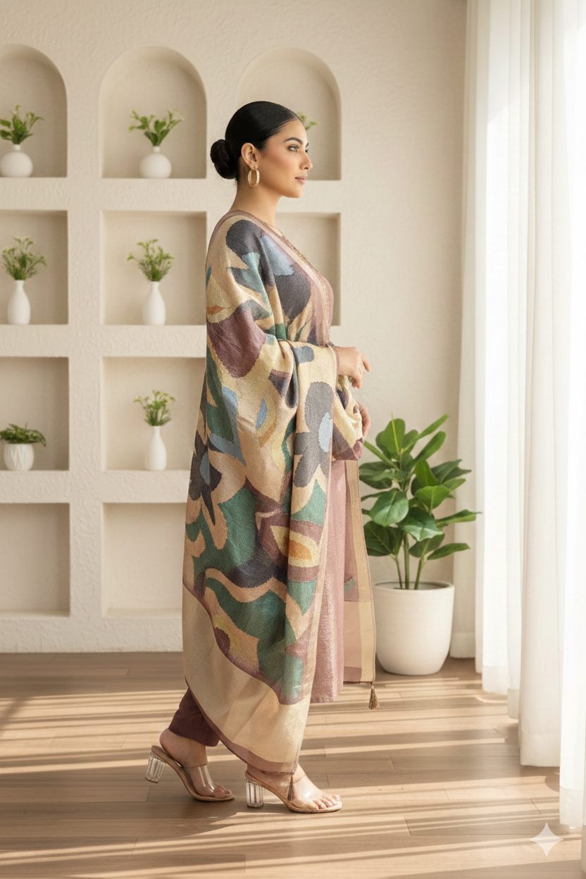 Copper Tissue Crush Shimmer suit with Designer Dupatta_065