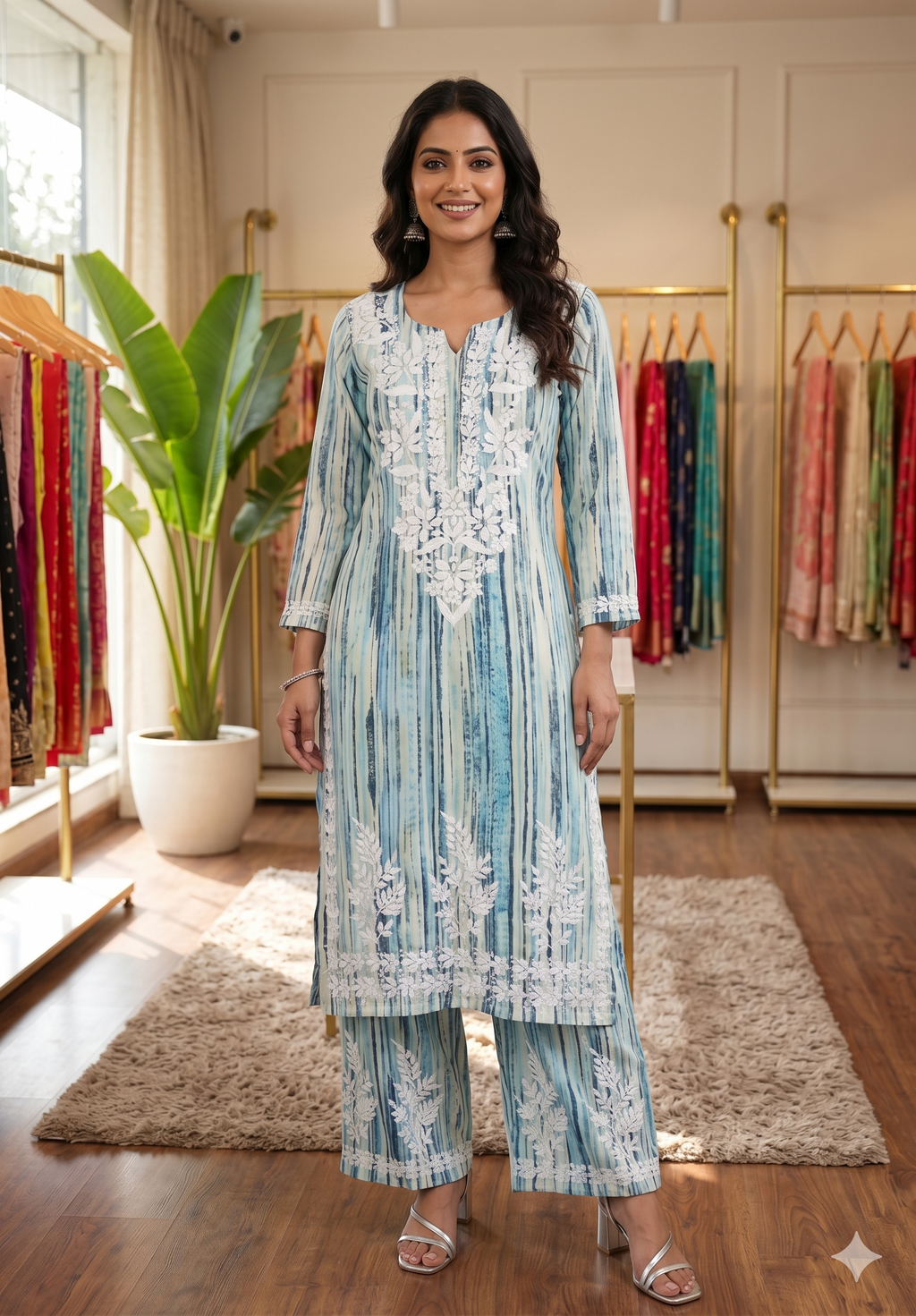 Blue Embroidered Chikankari Palazzo Set_104
