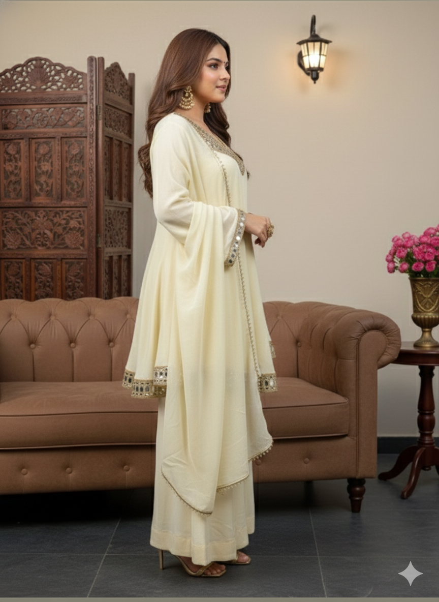 Ivory White Mirror Flare Palazzo set_028