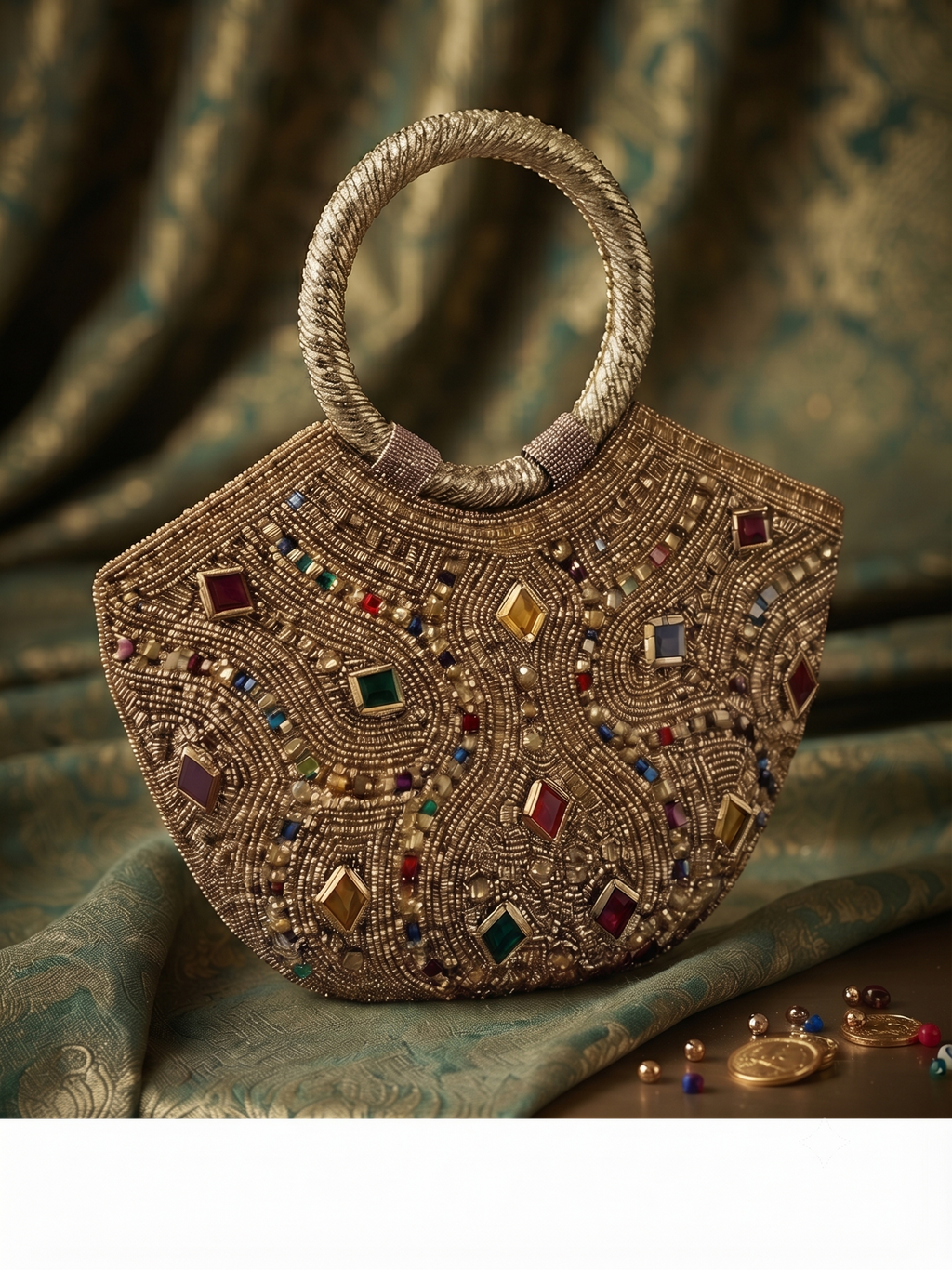 Regal Meadow Brocade & Bead Handle Bag_139