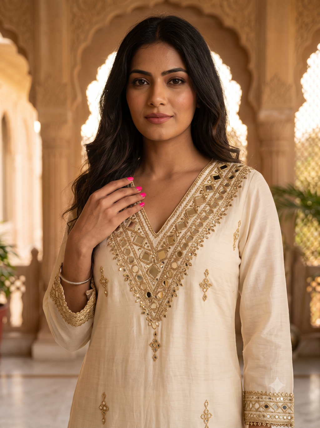 Ivory Gold Luxe Embroidered Kaftan Dress_142
