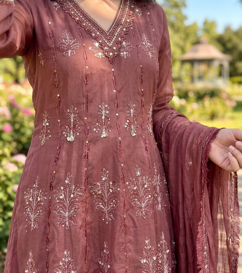 Onion Brown Embroidered Anarkali Suit Set_156