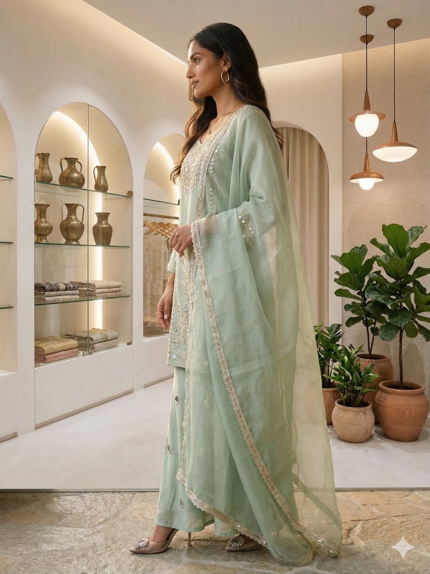 Sea Green Embroidered Sharara Set_084