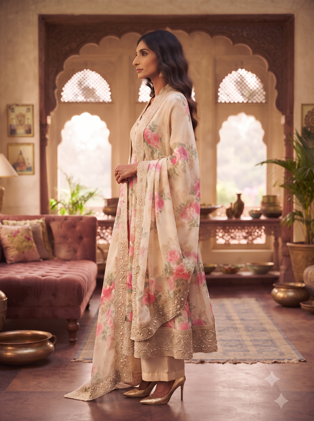 White and Pink Pure Crepe Embroidered 3PC Set_123