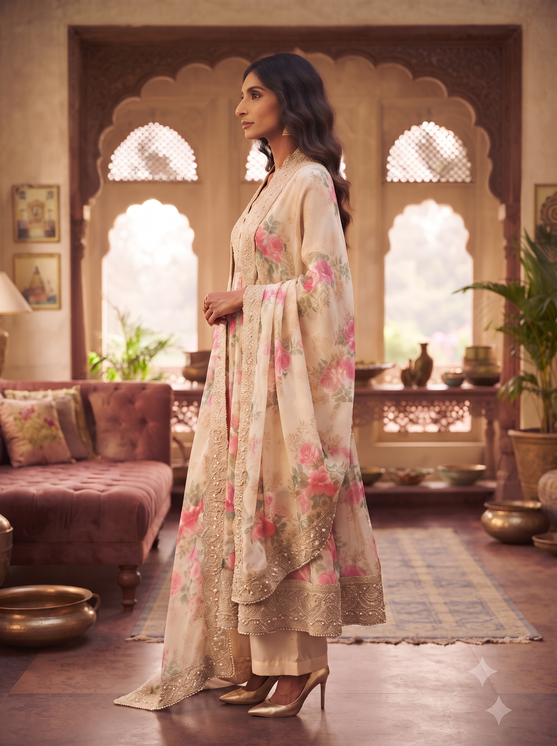 White and Pink Pure Crepe Embroidered 3PC Set_123
