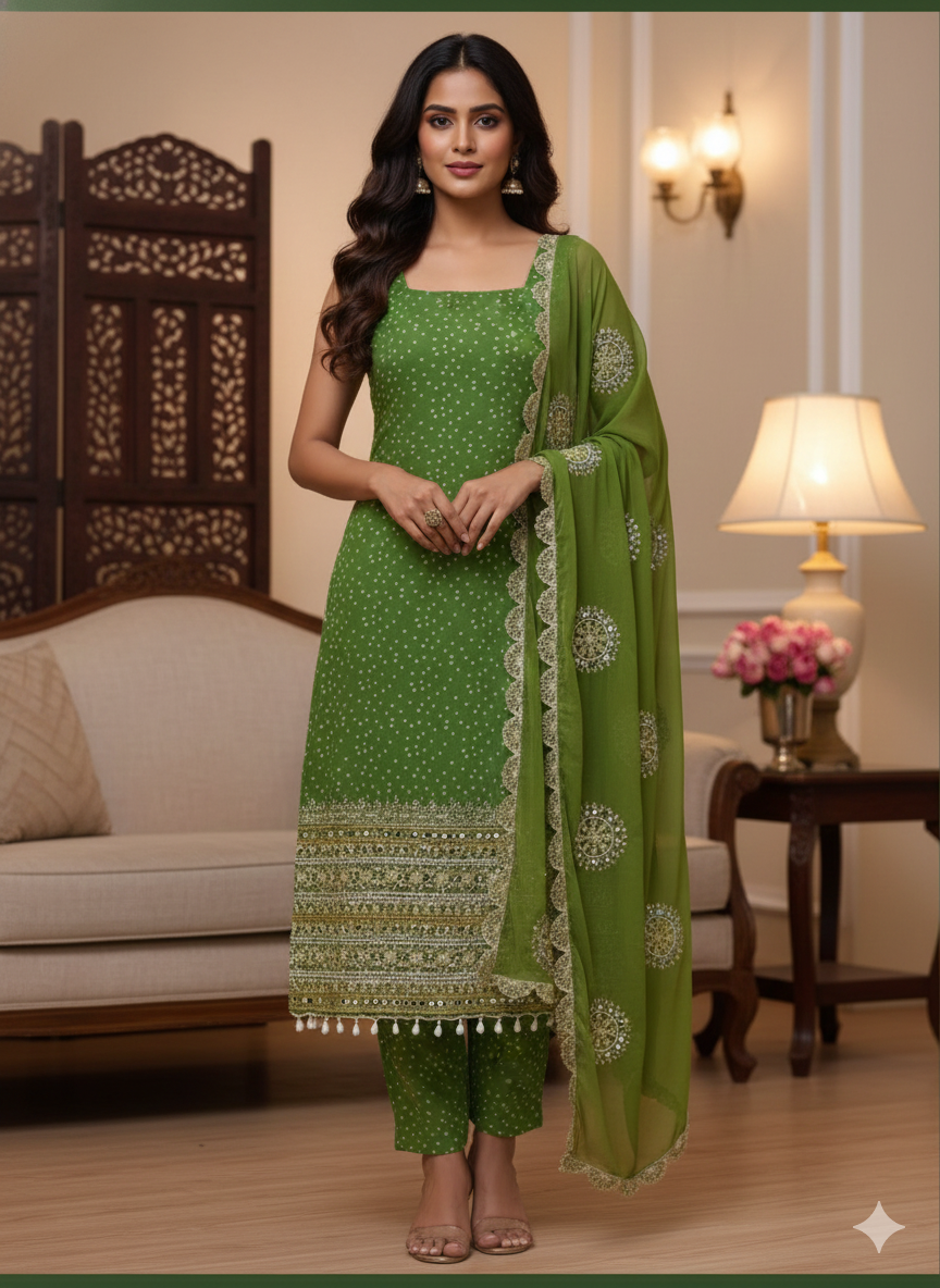Parrot Green Bandhani suit_029