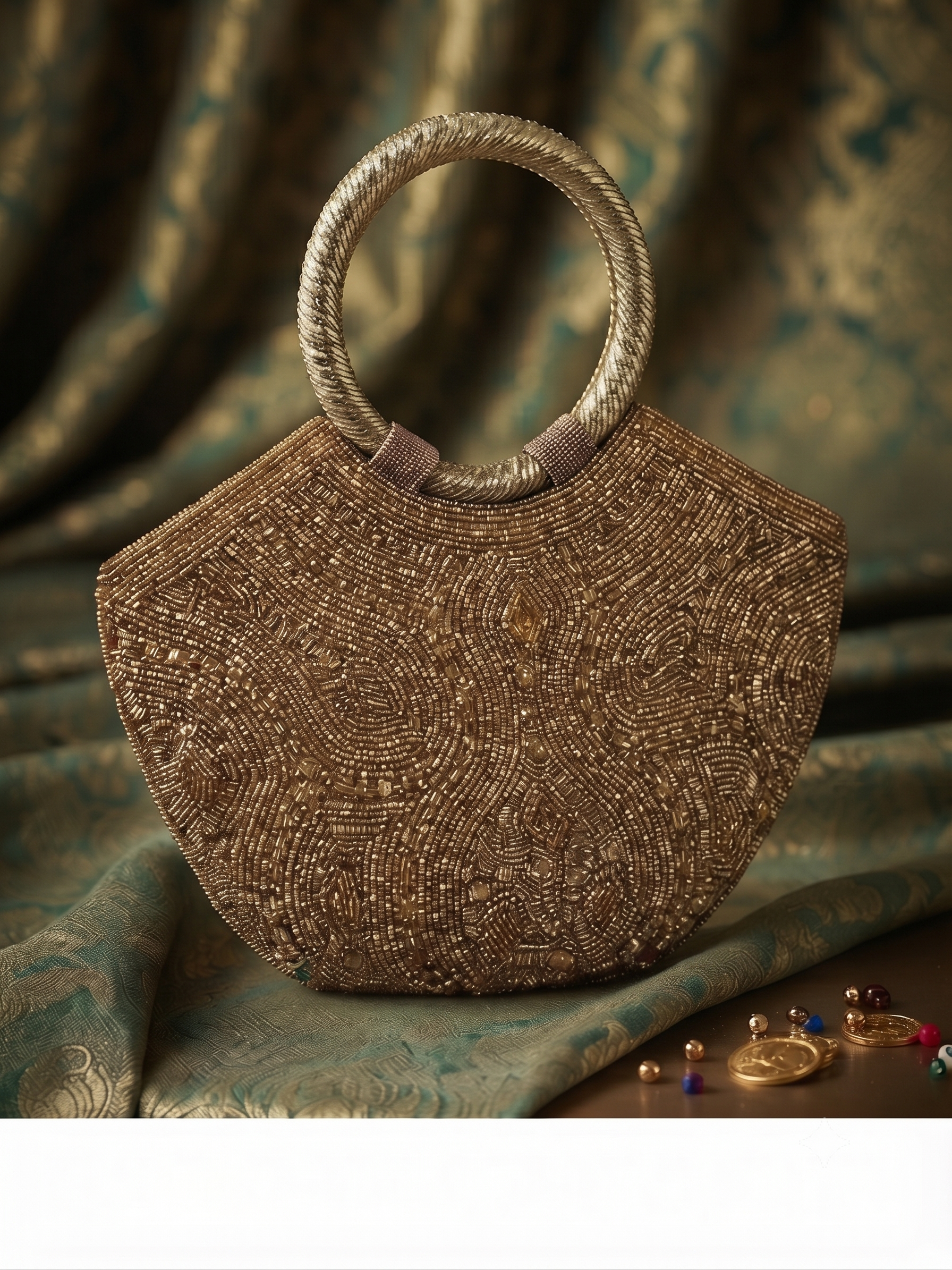 Regal Meadow Brocade & Bead Handle Bag_139