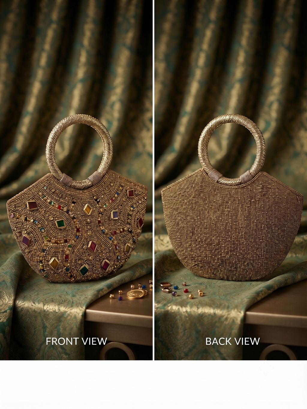 Regal Meadow Brocade & Bead Handle Bag_139