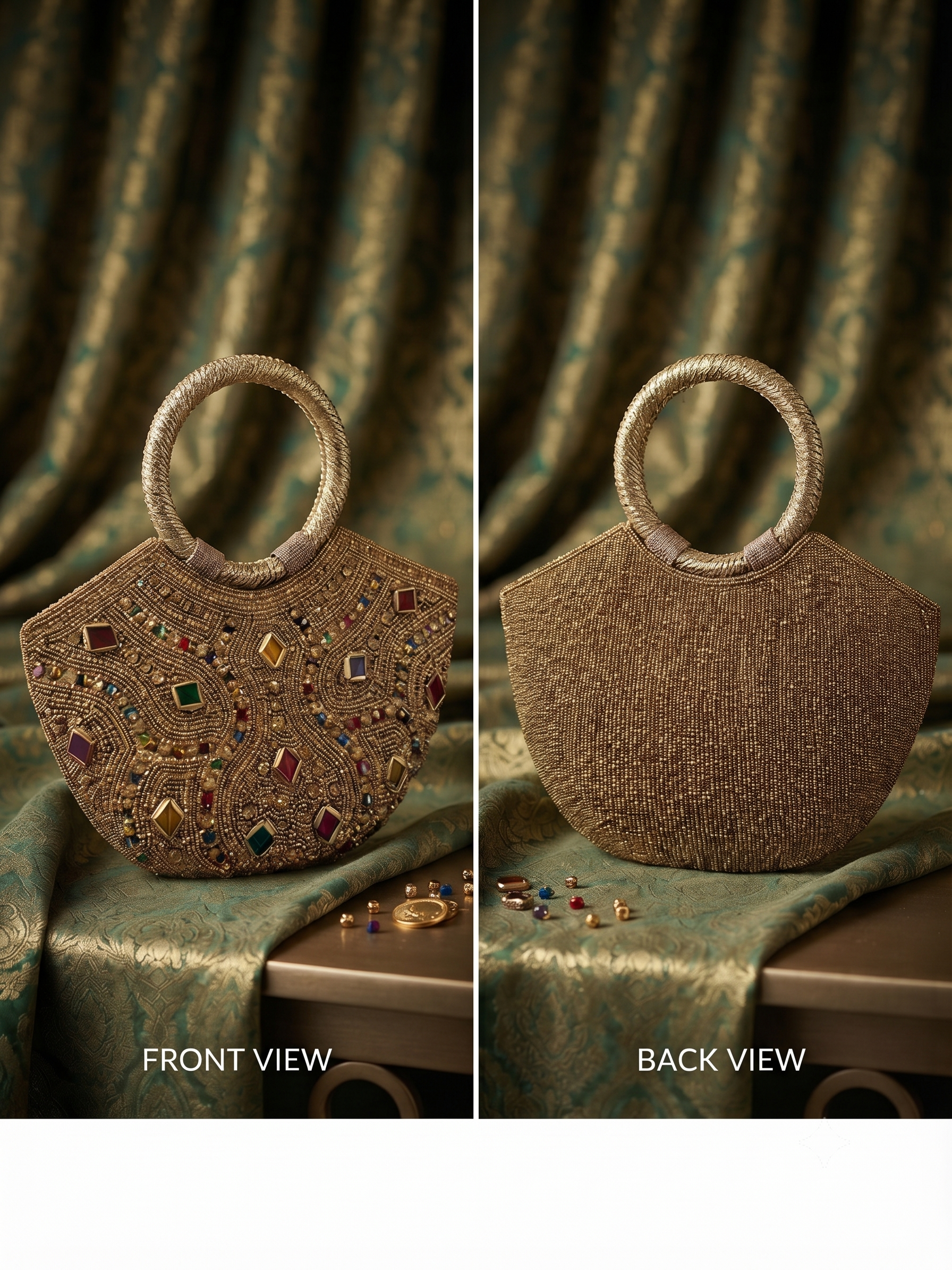 Regal Meadow Brocade & Bead Handle Bag_139