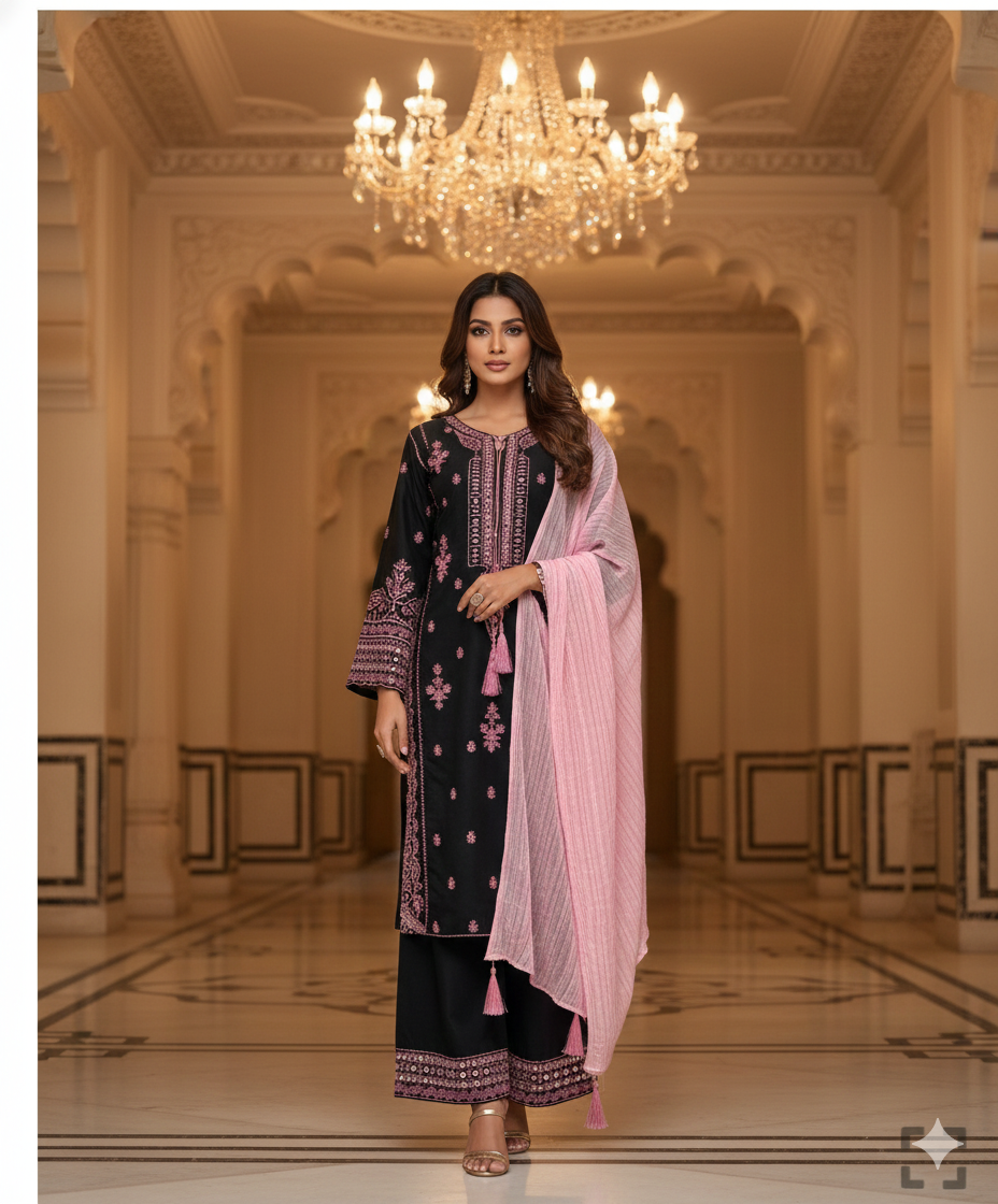 Black and Pink Palazzo Set_019