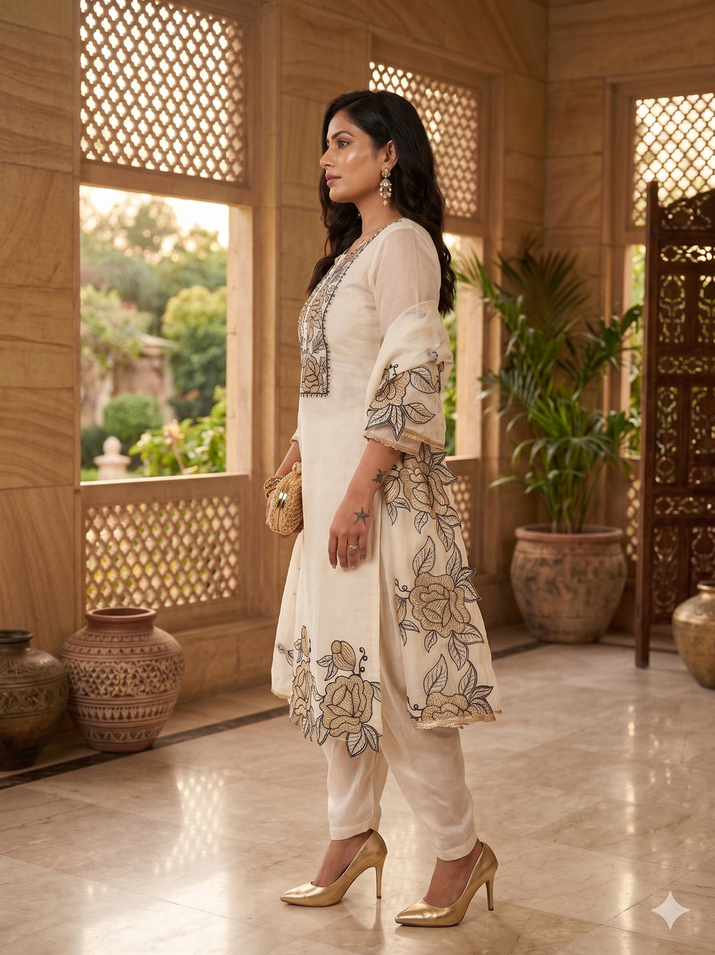 White Premium Tissue Patchwork Suit_096