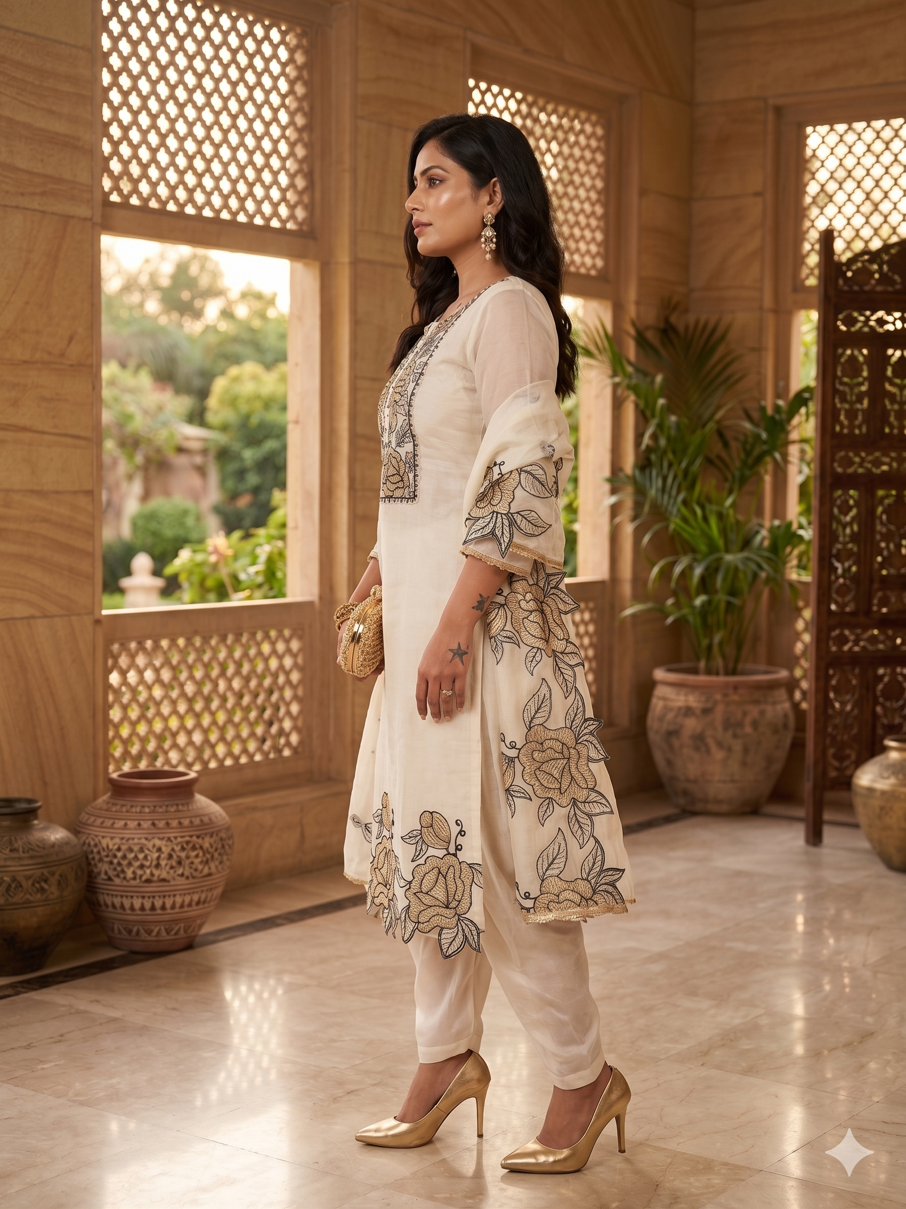 White Premium Tissue Patchwork Suit_096