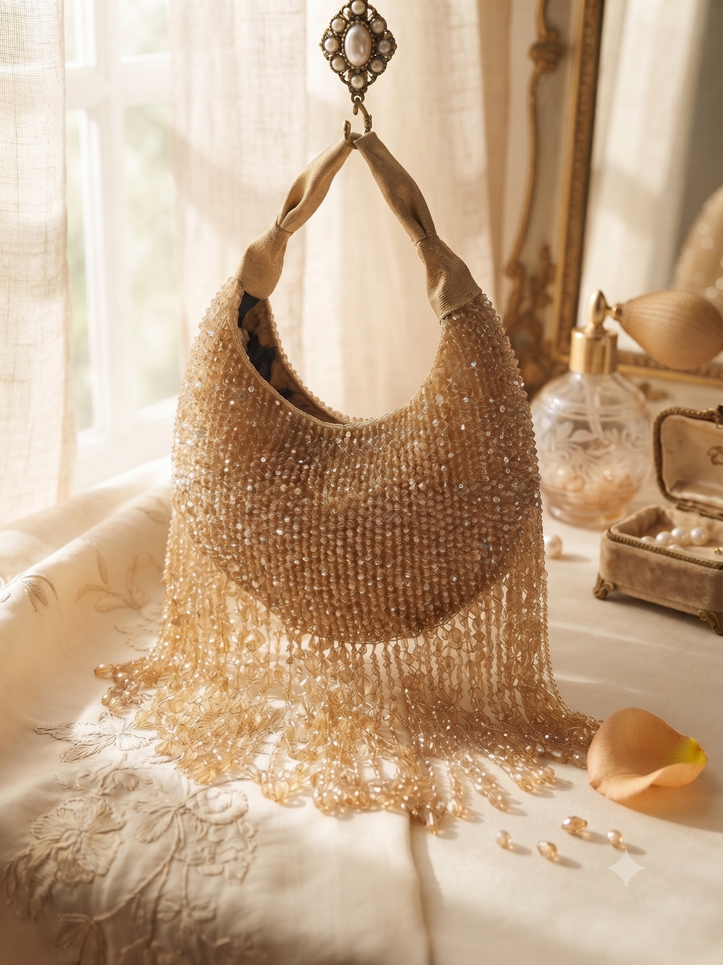 Golden Serenade Beaded Fringe Purse_137