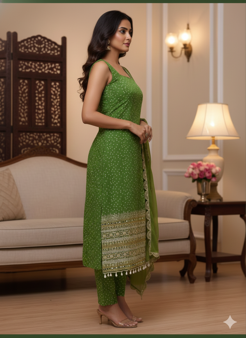 Parrot Green Bandhani suit_029