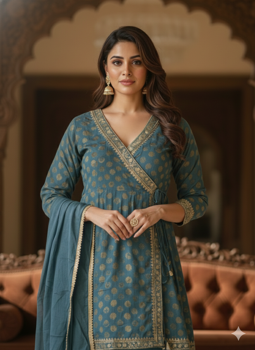 Blue Short Kurti Set_023