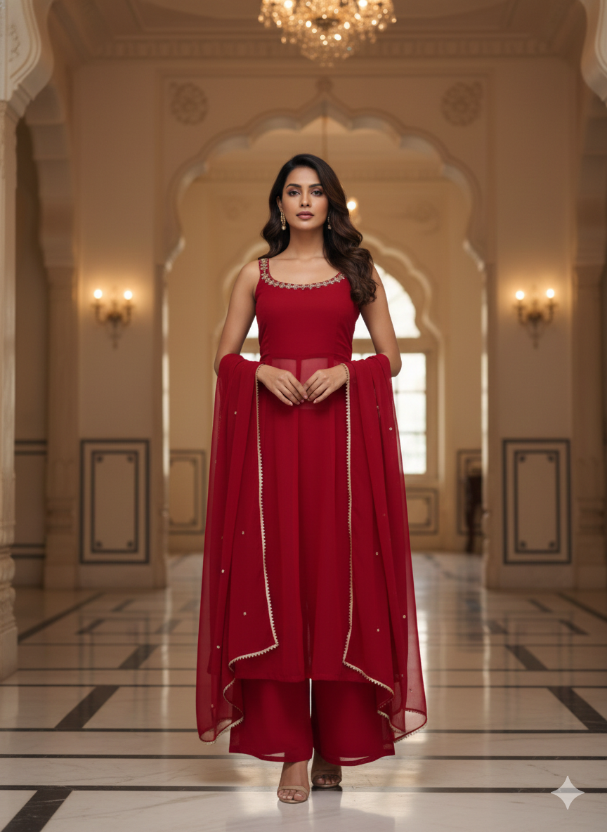 Red sleeveless Gown Dress_001