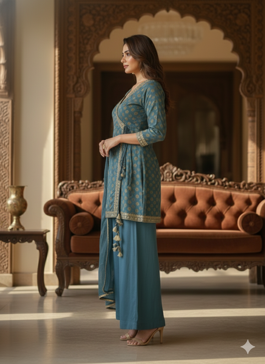 Blue Short Kurti Set_023