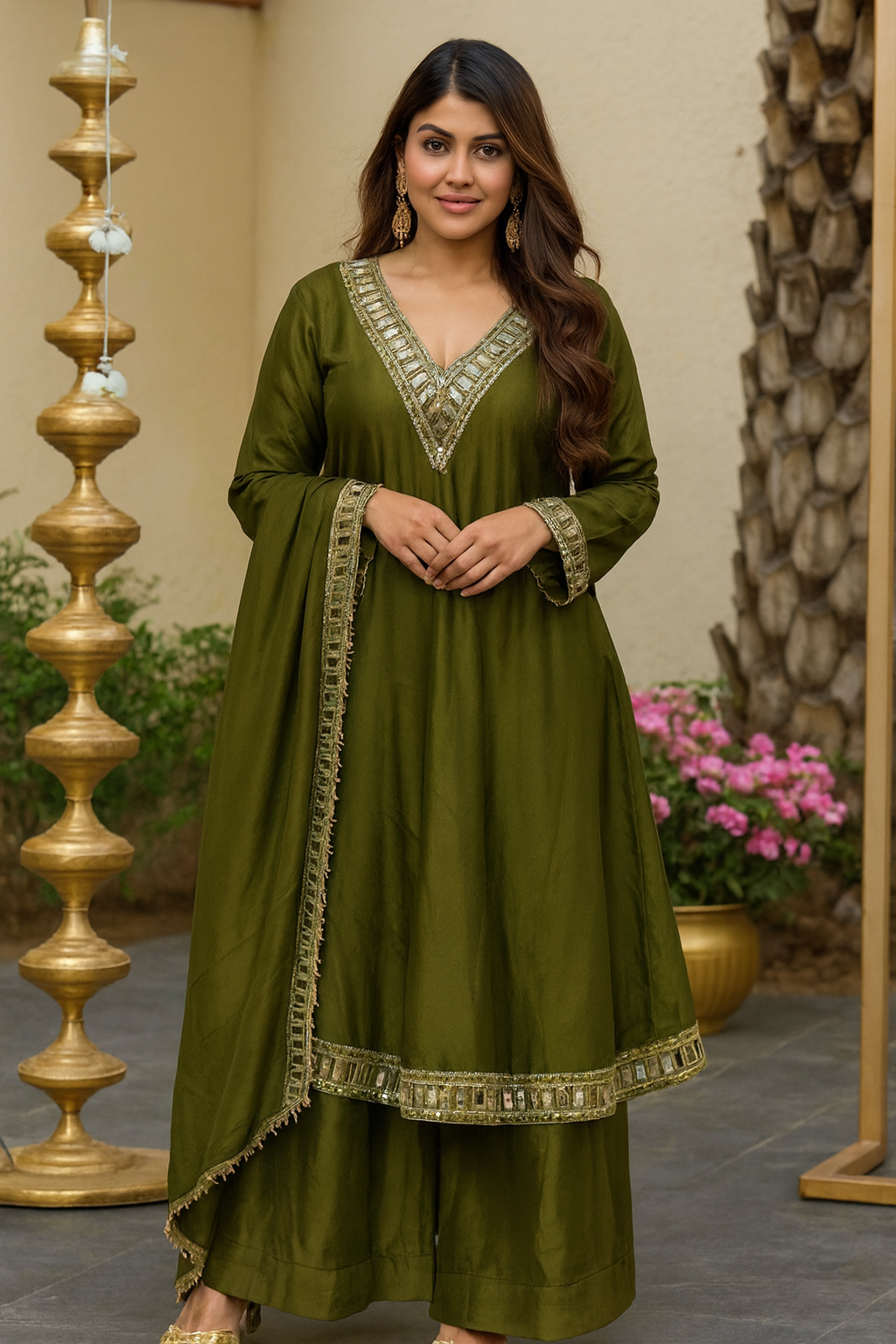 Mehendi Green Mirror Flare Palazzo set_027