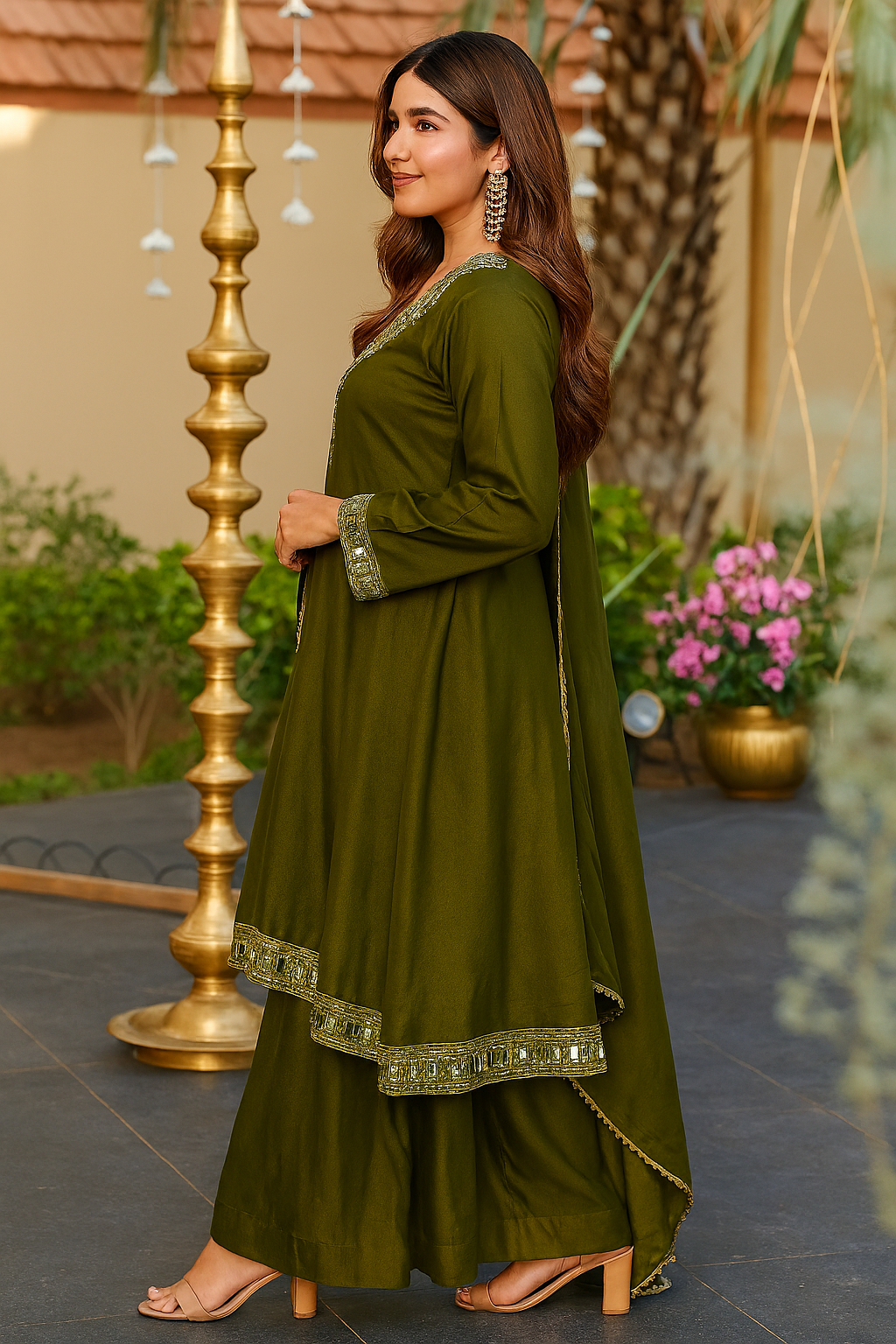 Mehendi Green Mirror Flare Palazzo set_027