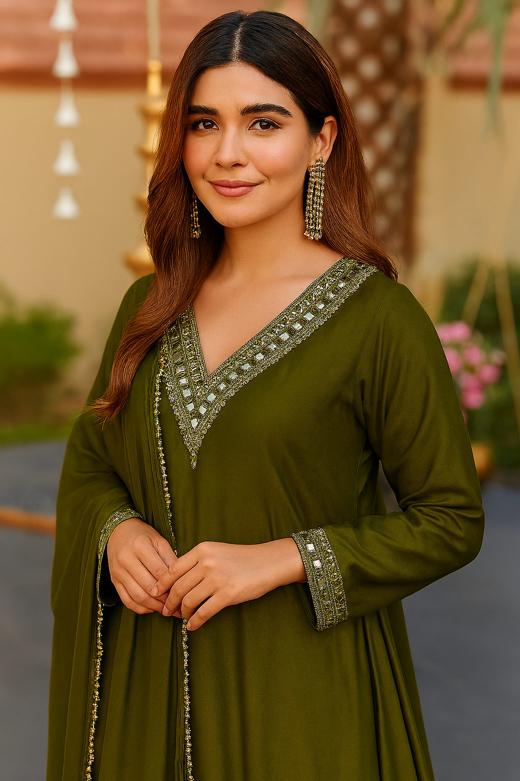 Mehendi Green Mirror Flare Palazzo set_027