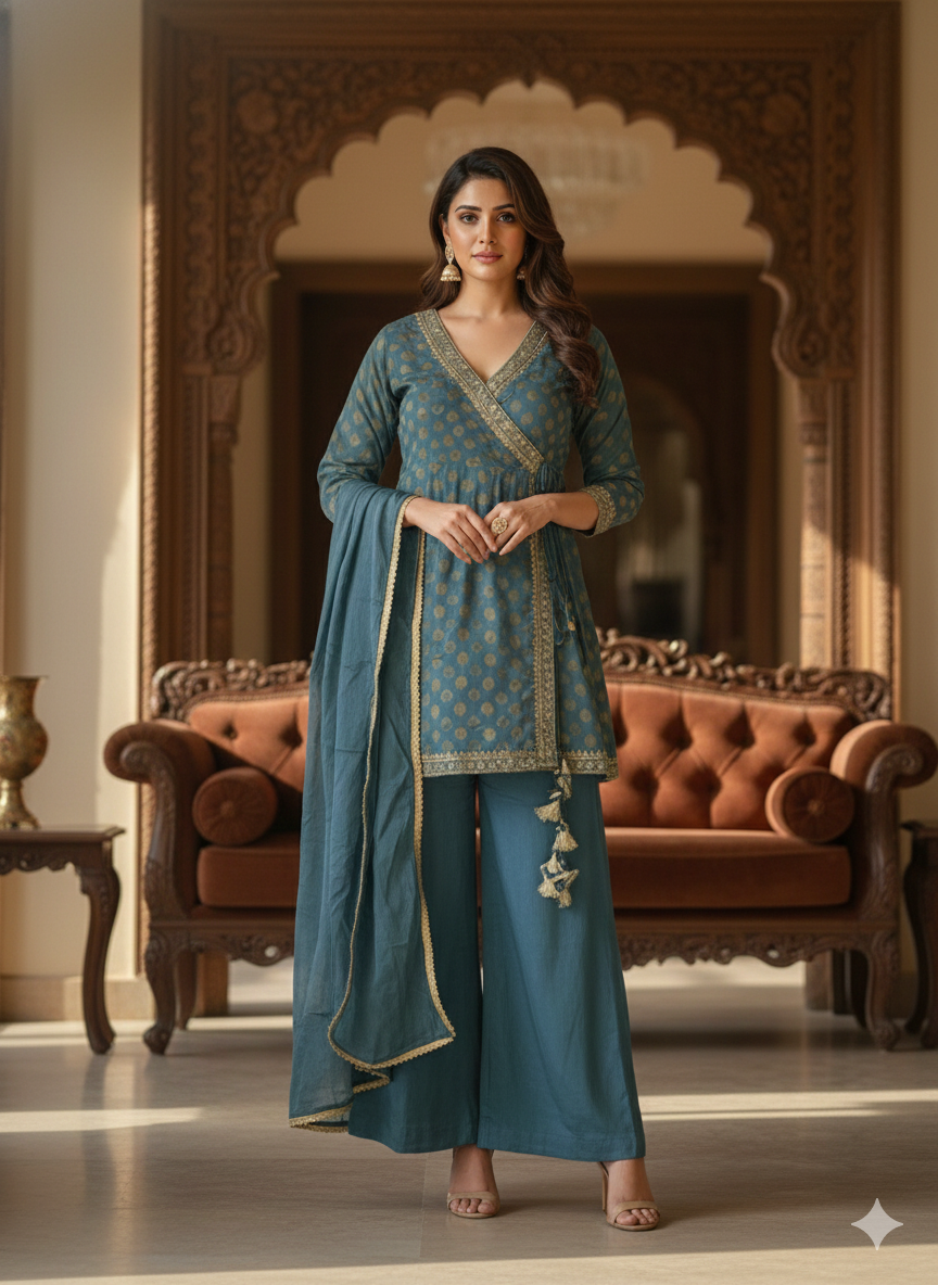 Blue Short Kurti Set_023