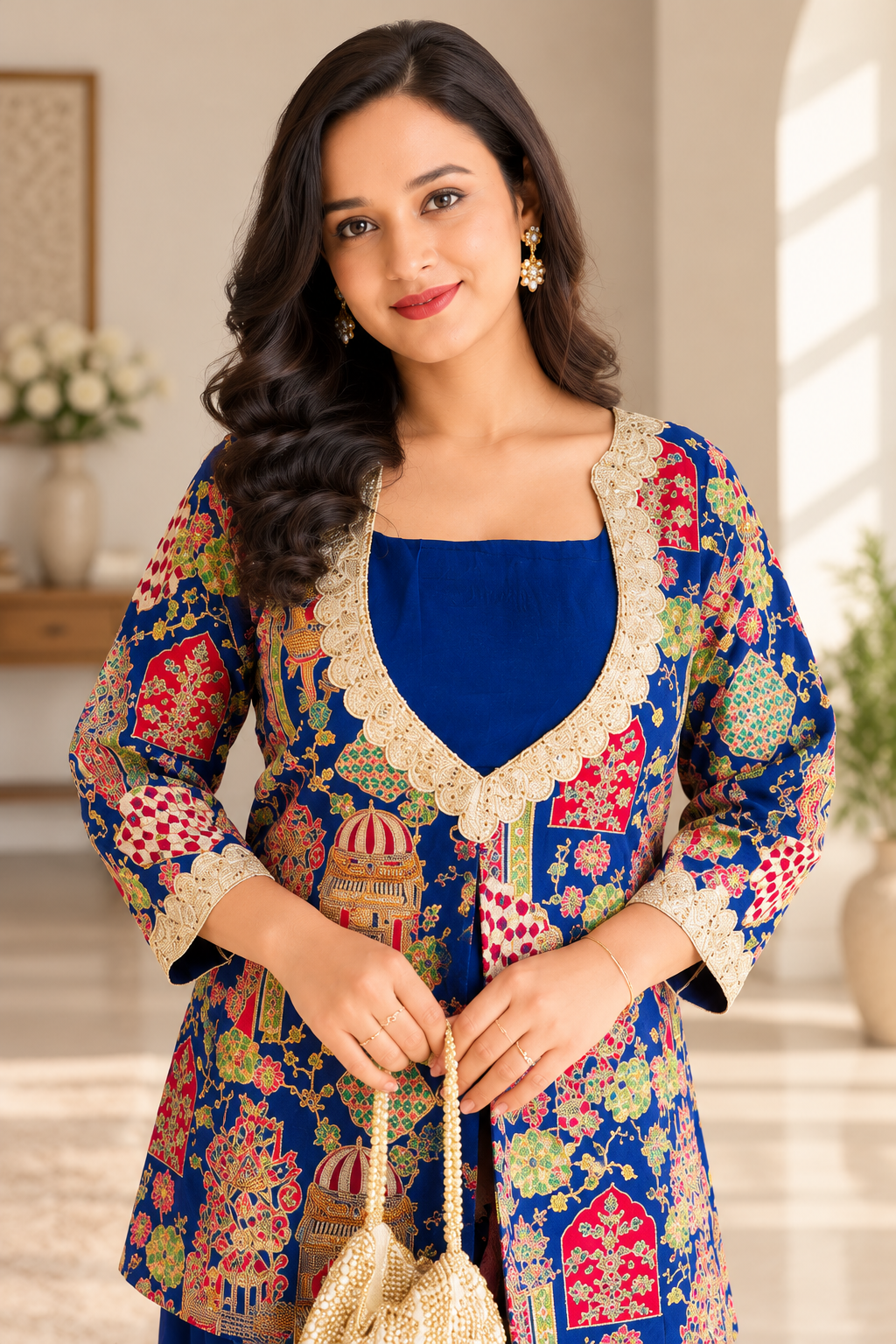 Royal Blue Pure Crepe Embroidered Dhoti Set _173