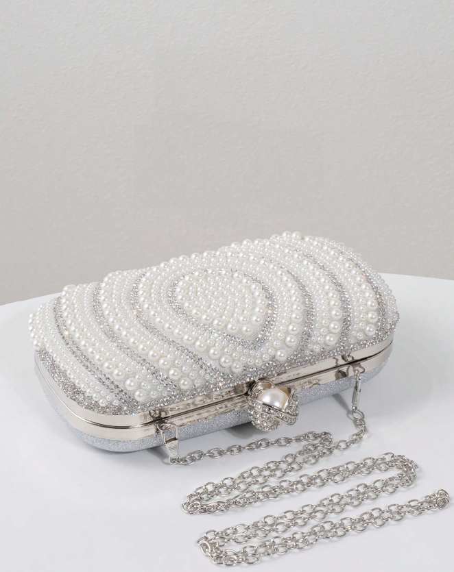 Silver and White Pearl‑Embellished Party Clutch_078