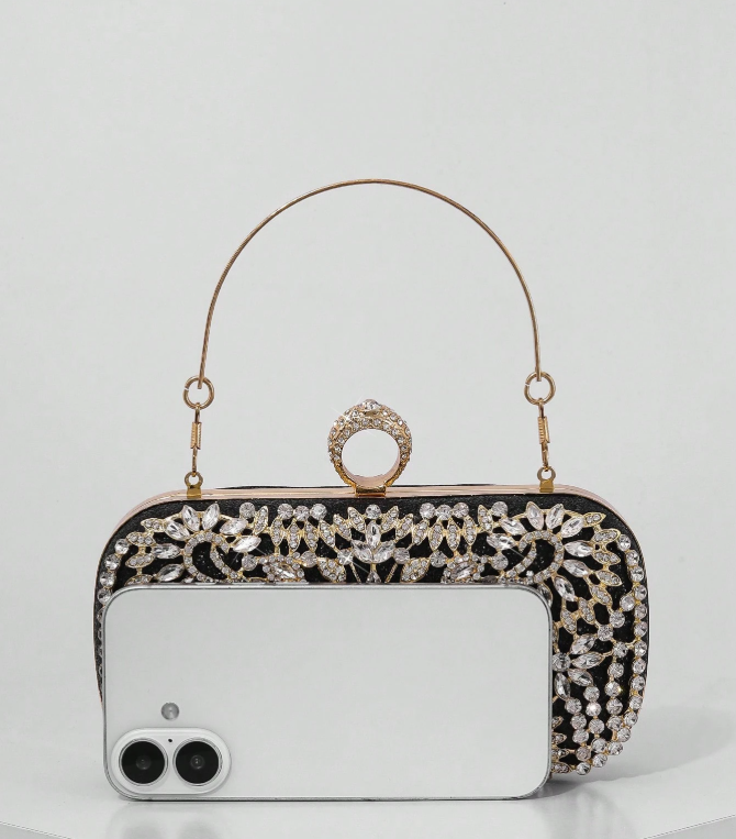 Black and Golden Rhinestone Party Clutch_079