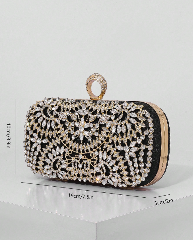 Black and Golden Rhinestone Party Clutch_079