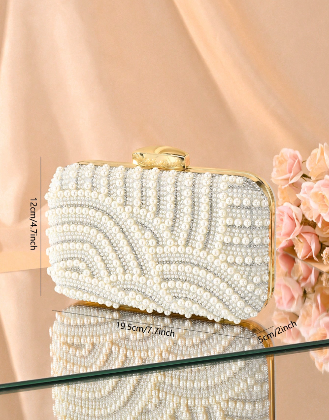 White and Gold Elegant Pearl Clutch Bag_080
