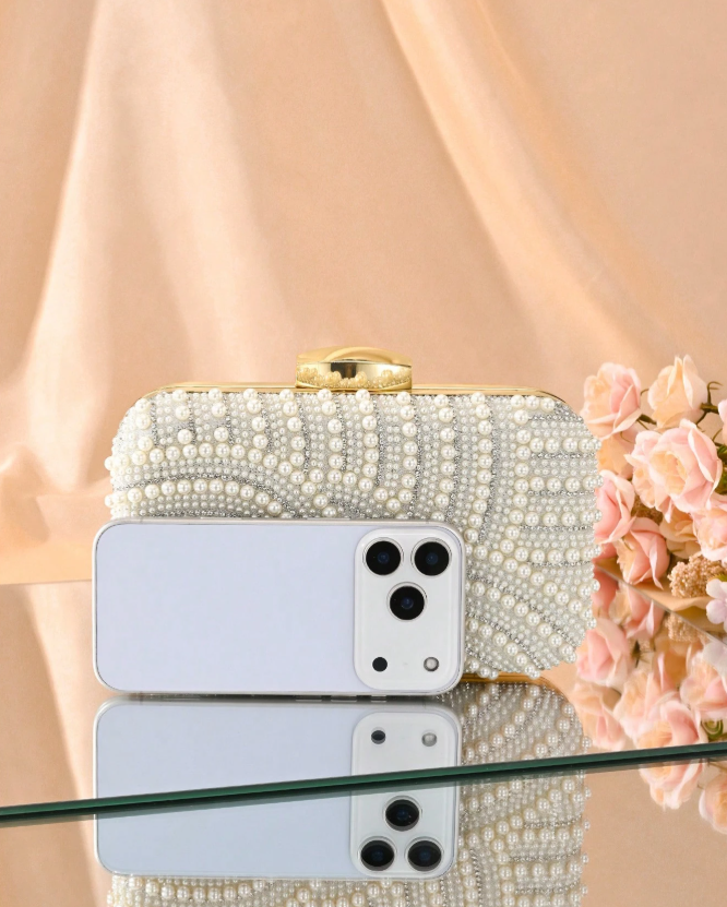 White and Gold Elegant Pearl Clutch Bag_080