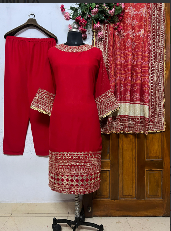 Red and Gold Georgette Set_007