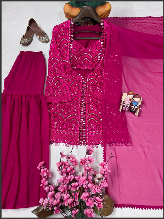 Pink Blouse Jacket and Sharara Set_012