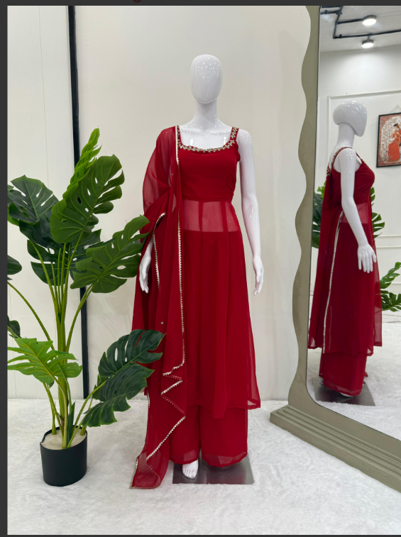 Red sleeveless Gown Dress_001