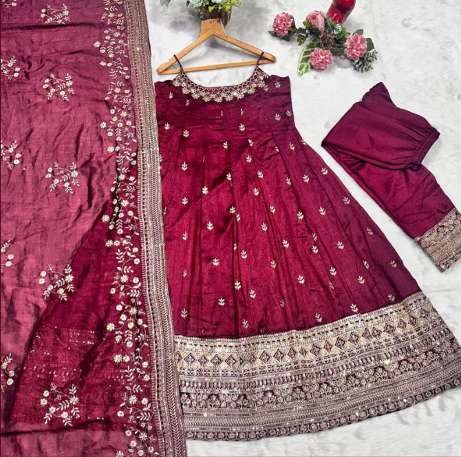 Maroon anarkali gown suit set_042