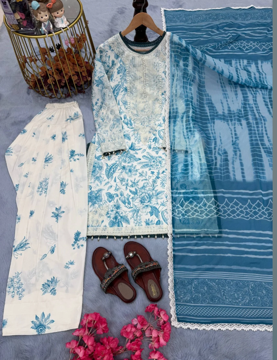 Blue Stylish Farshi Palazzo Set_048