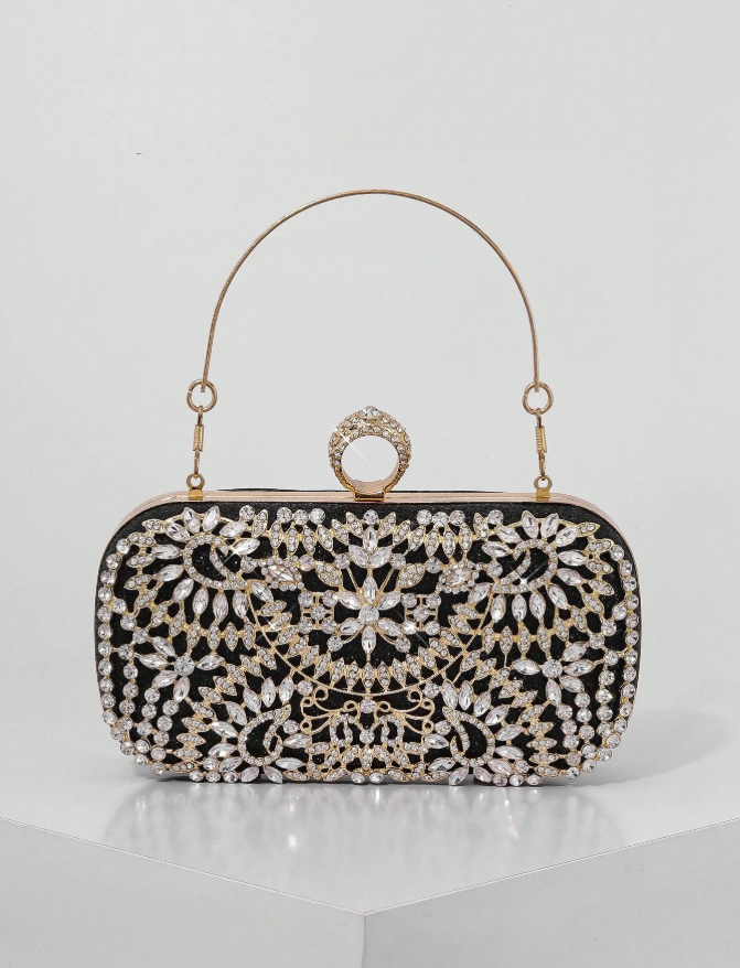 Black and Golden Rhinestone Party Clutch_079
