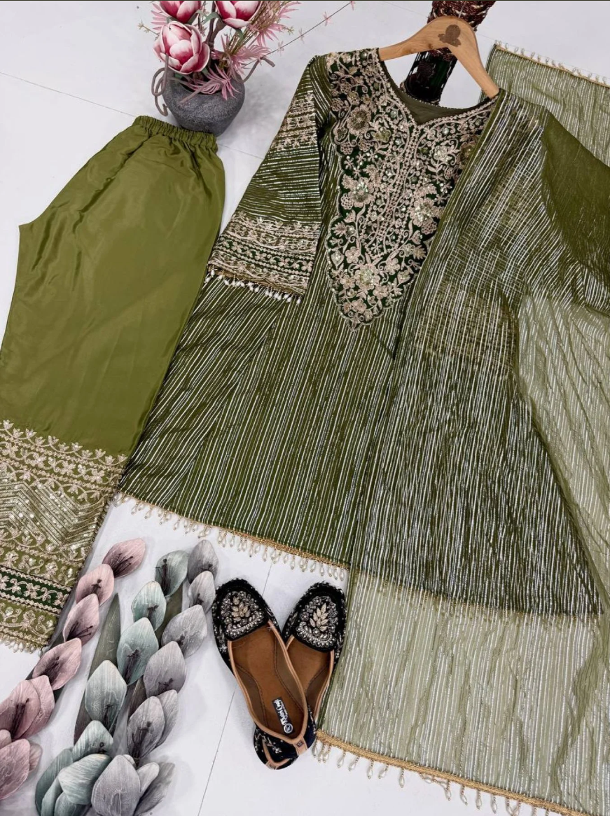 Mehndi Color Anarkali Palazzo Set _105