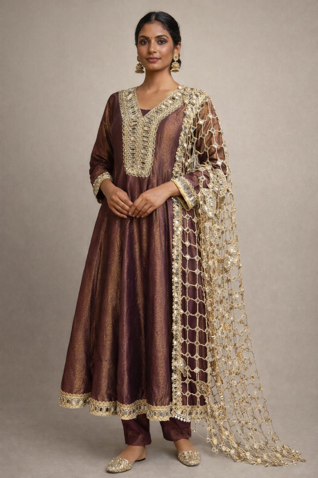 Deep maroon Regal Embroidered Anarkali Set with designer unique dupatta_077